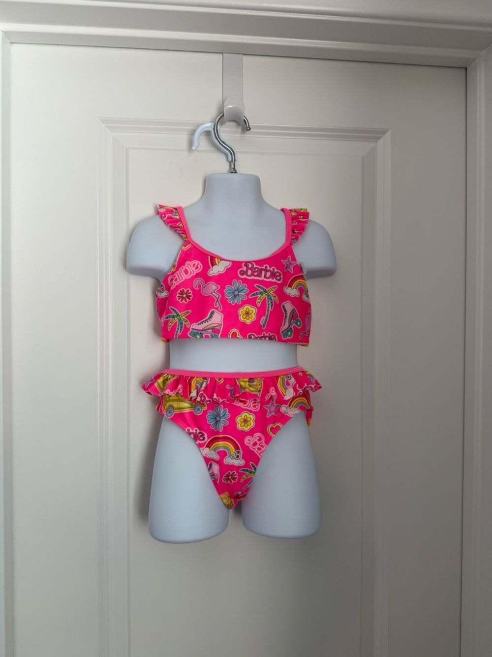 Barbie Pink Ruffle Two-Piece Swim Set with Playful Print